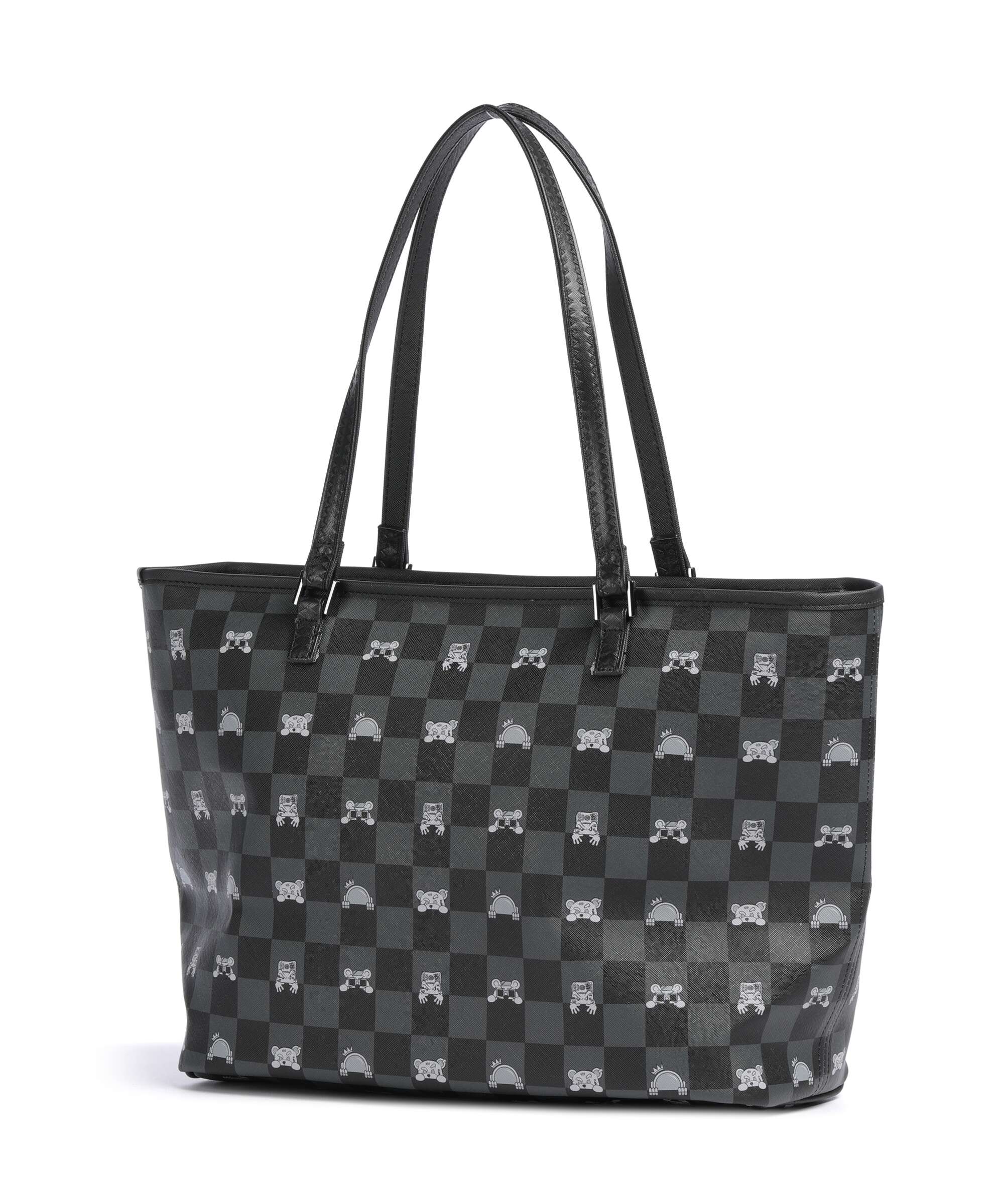 Sprayground Gray Peeking Character Check Tote bag black