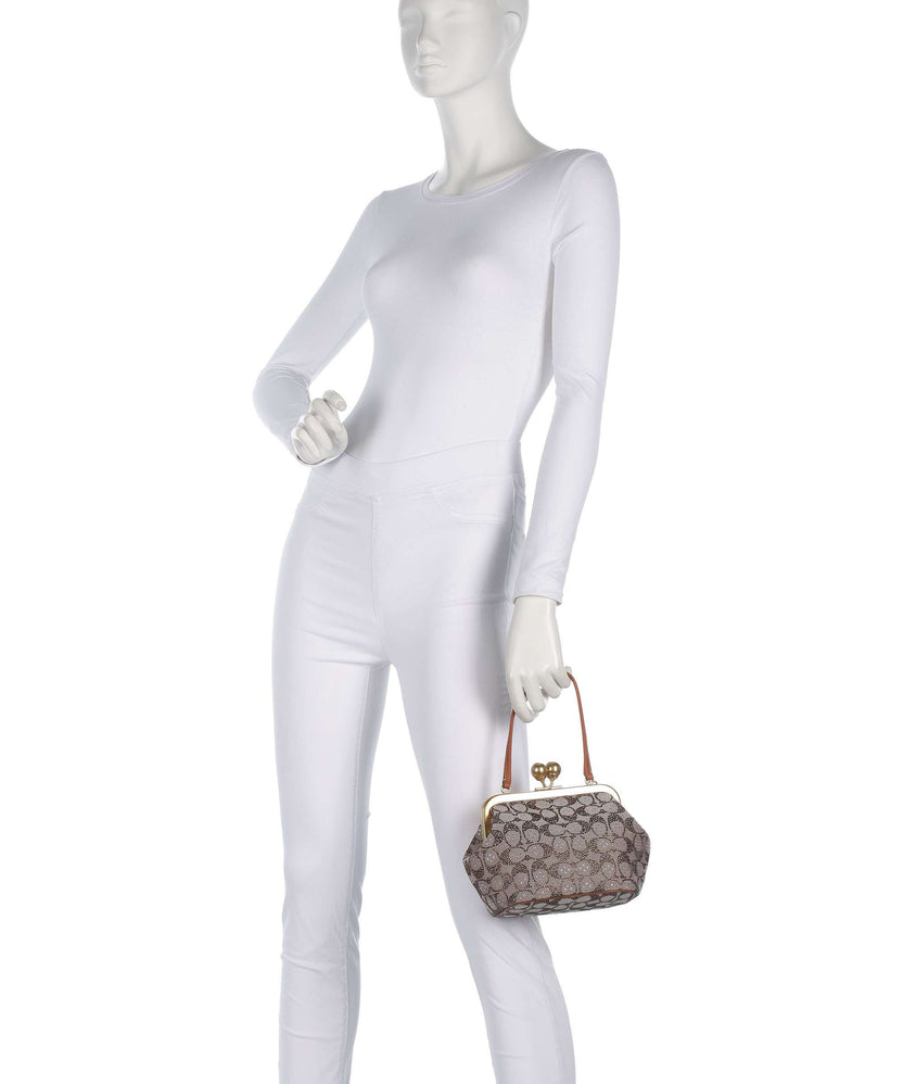 Coach Kisslock Frame Crystal Signature Jacquard Handbag burnished amber