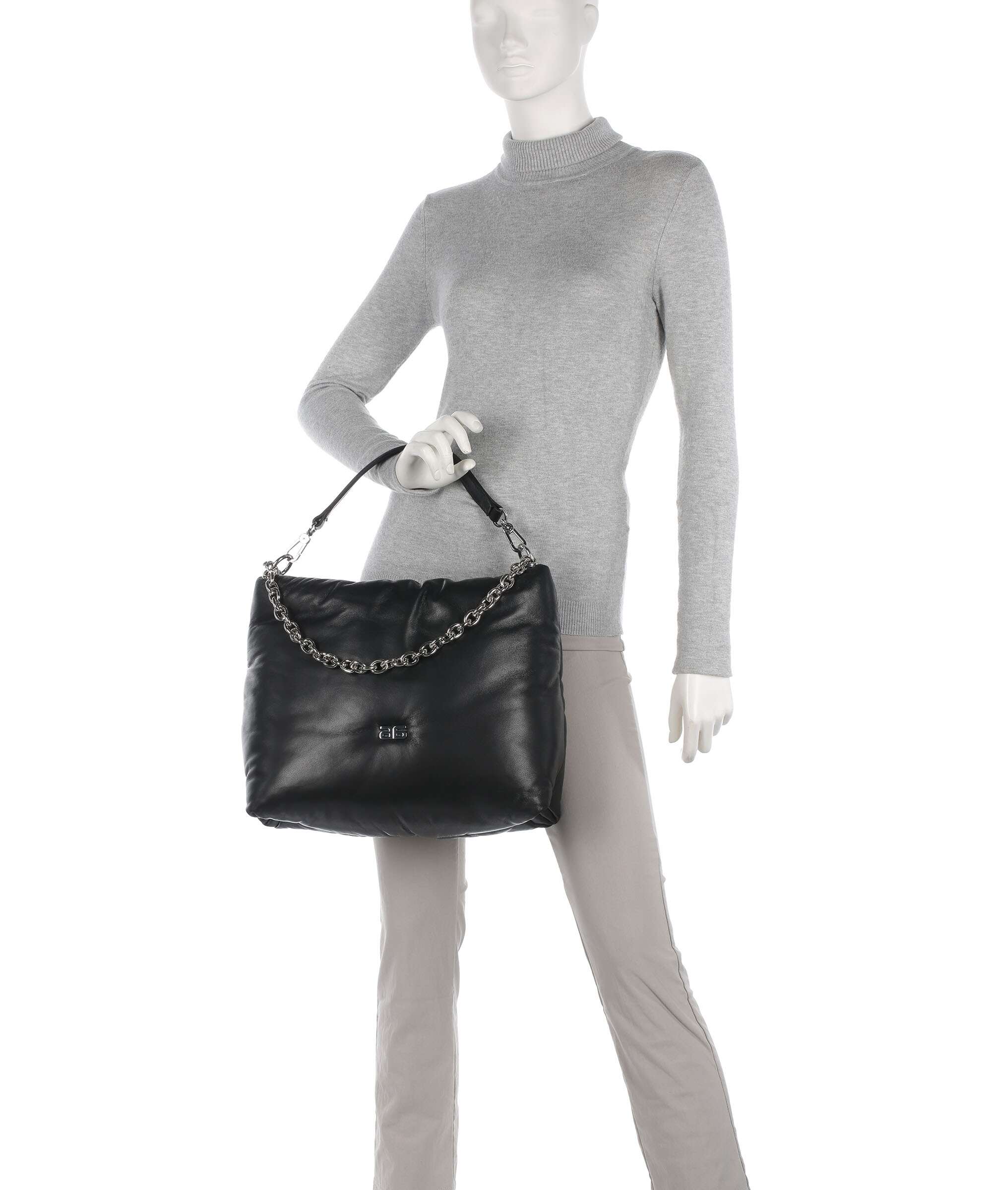 Abro Piuma Lucido Puffer Hobo bag black/nickel