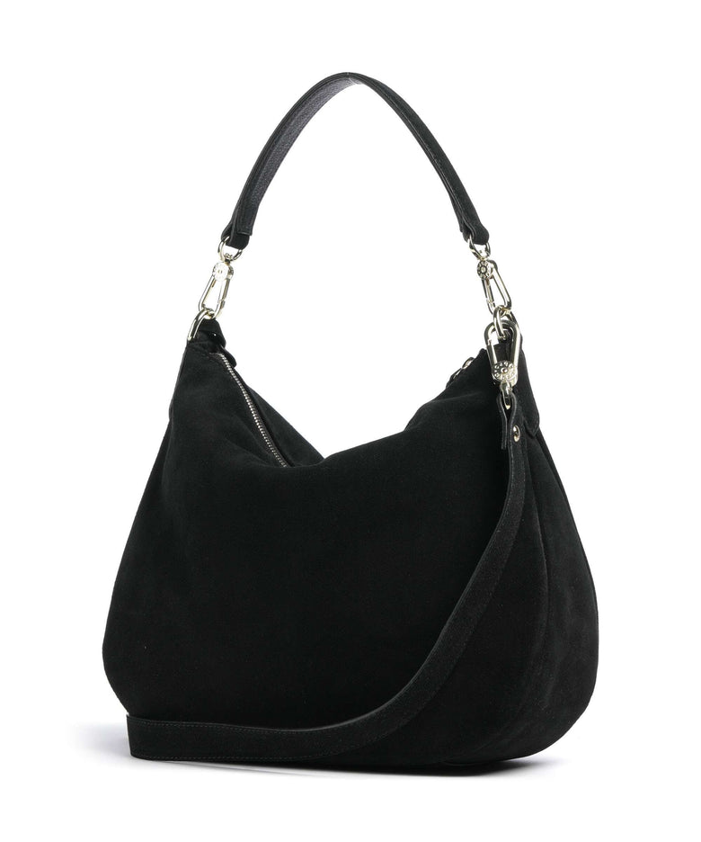 Abro Suede Juna Small Hobo bag black/gold
