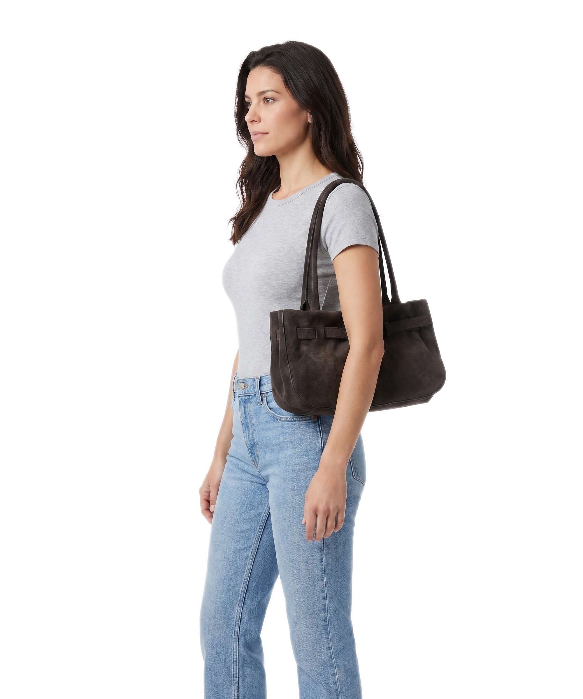 Abro Suede Jill Shoulder bag dark brown