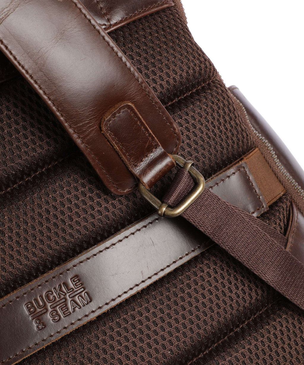 Buckle & Seam Crazy Horse Norman Rolltop backpack brown/dot