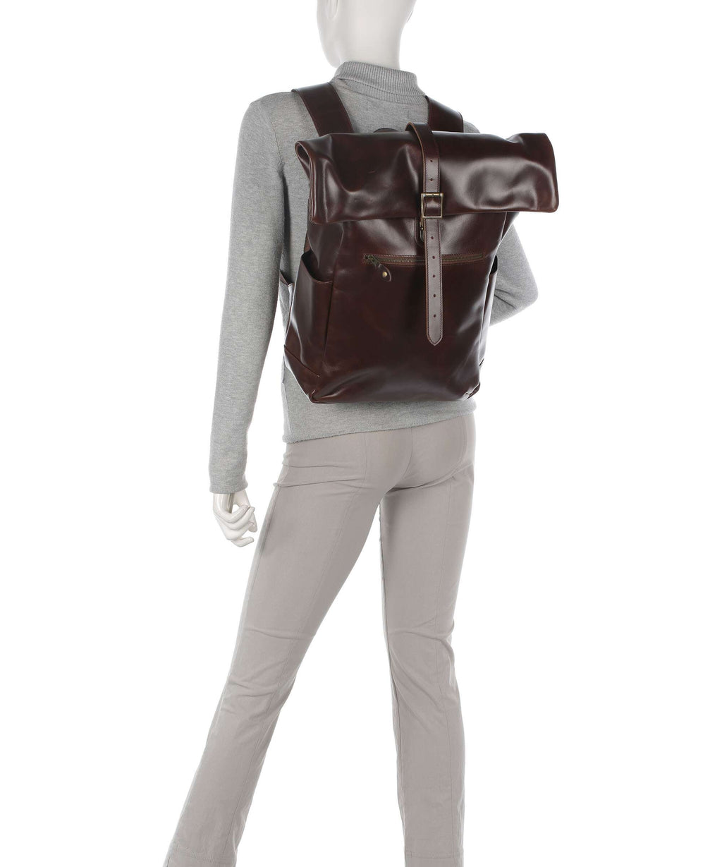 Buckle & Seam Crazy Horse Norman Rolltop backpack brown/blue