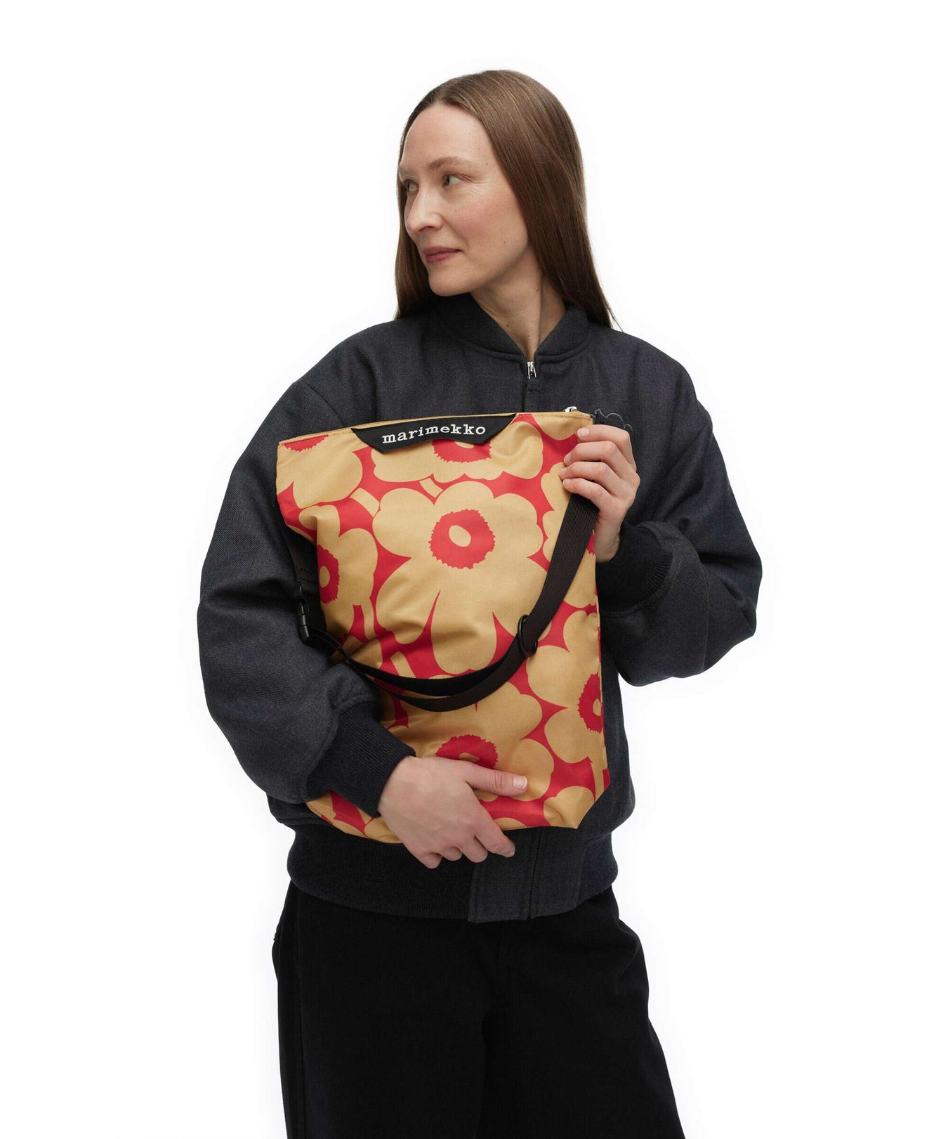 Marimekko Unikko Neat M Hobo bag light brown/red