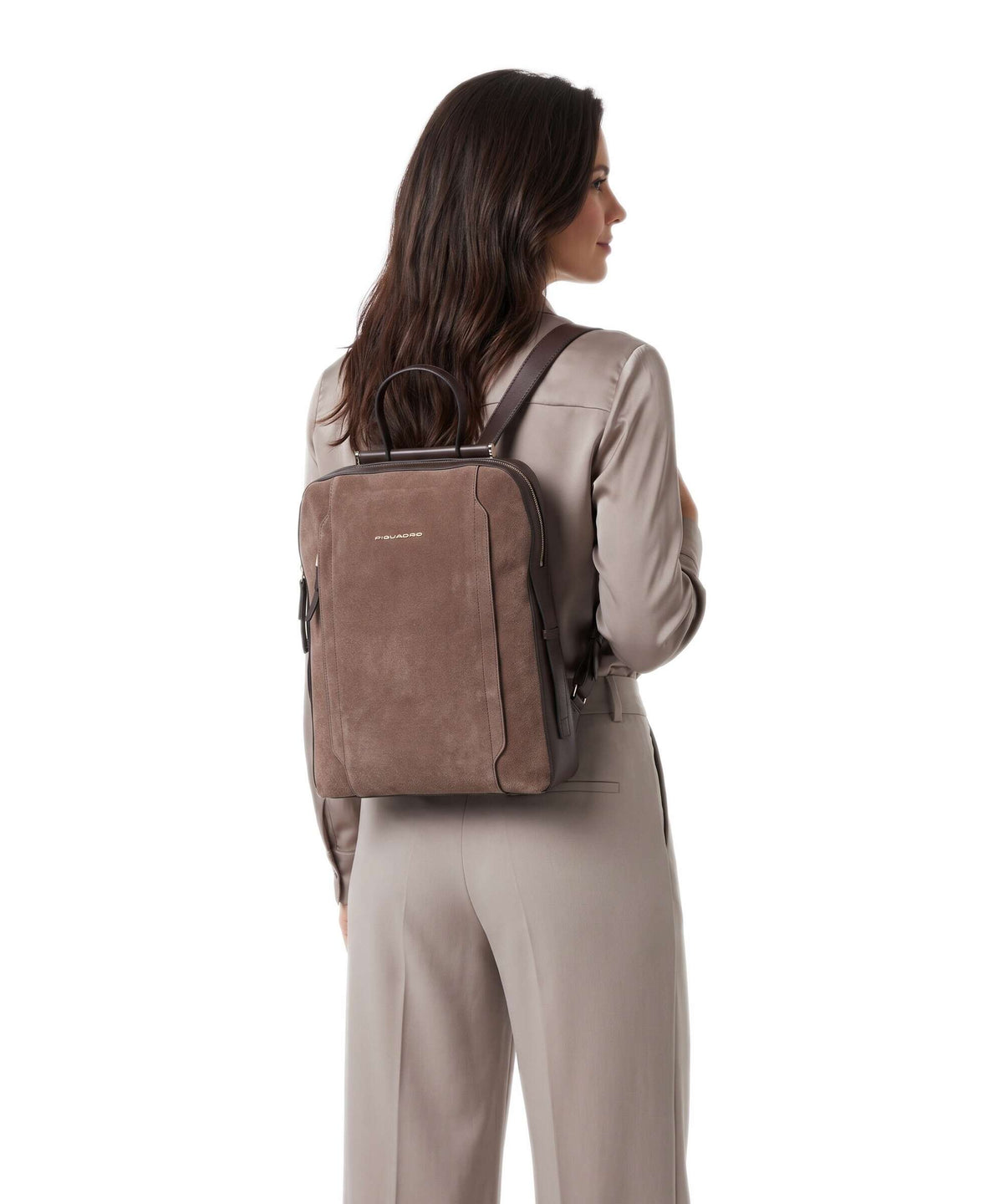 Piquadro Circle Laptop backpack suede dark brown
