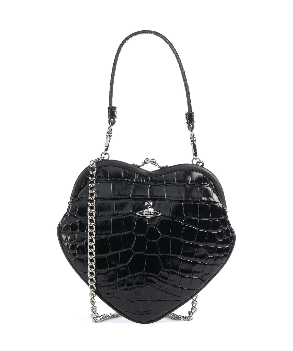 Vivienne Westwood Belle Heart Frame Embossed Croc Crossbody bag black