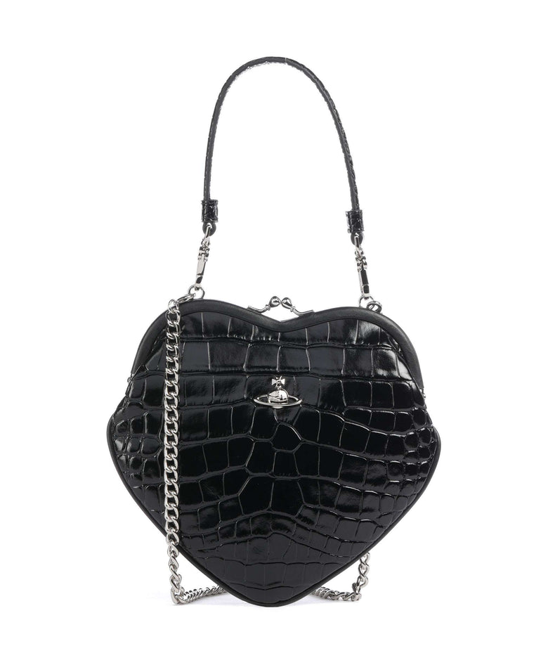 Vivienne Westwood Belle Heart Frame Embossed Croc Crossbody bag black