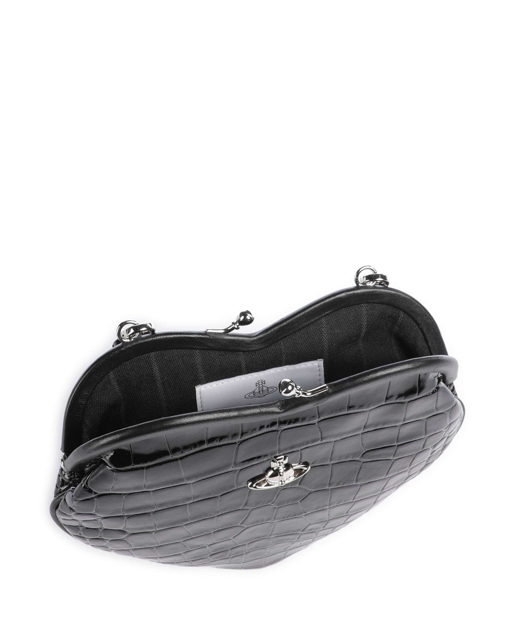 Vivienne Westwood Belle Heart Frame Embossed Croc Crossbody bag black