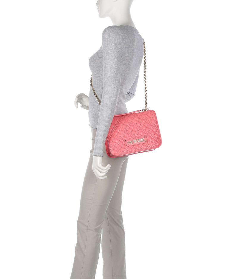 Love Moschino Quilted Laminated Shoulder bag coral