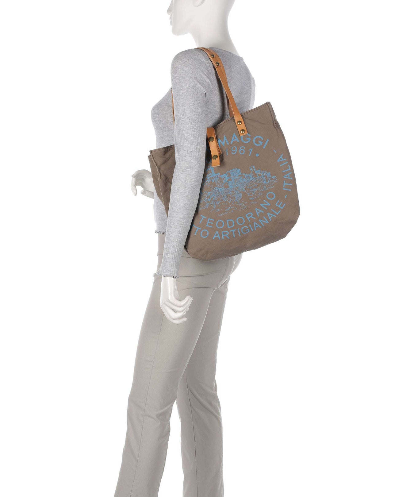 Campomaggi Tote bag verde militare/naturale/ceruleo