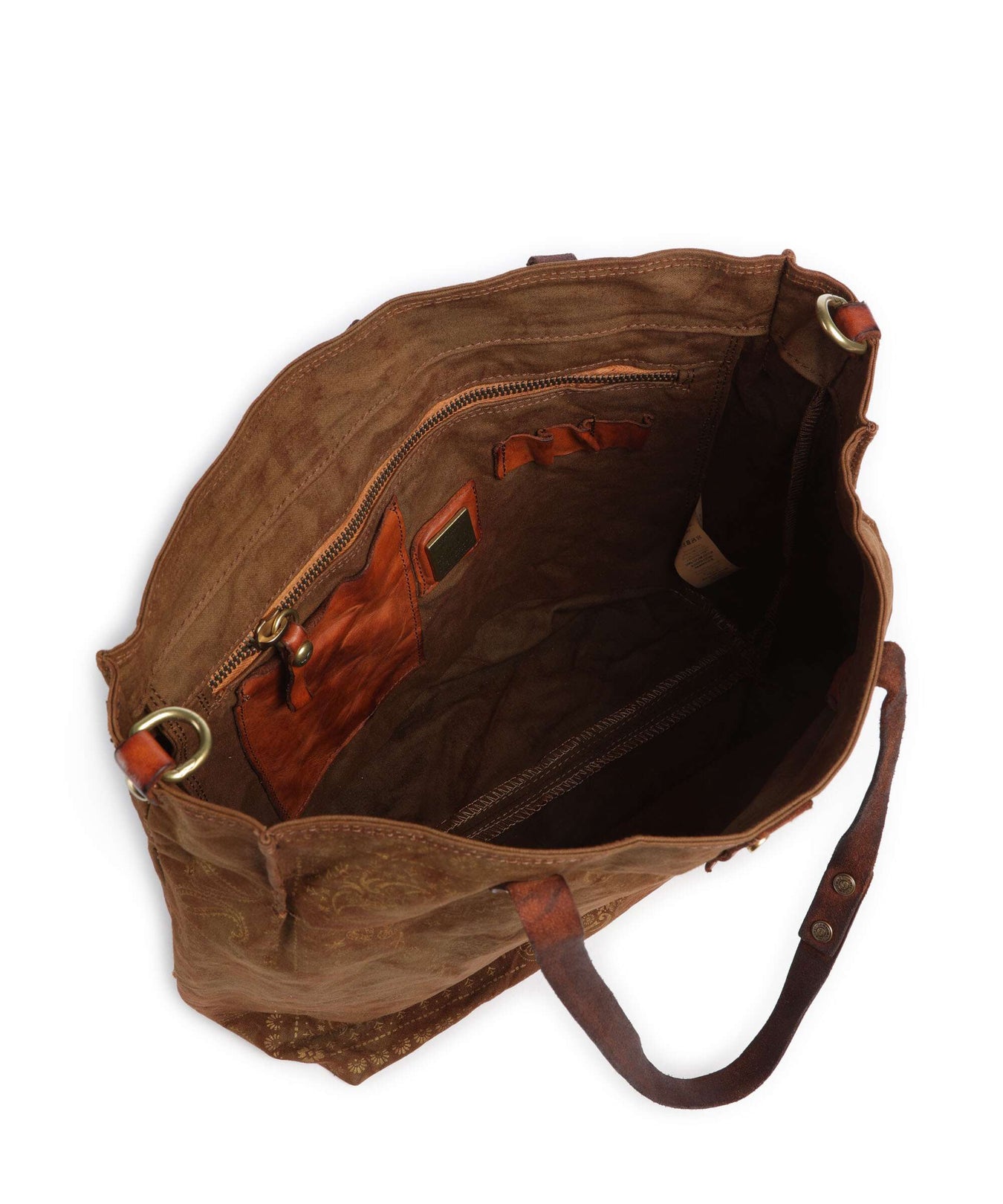 Campomaggi Tote bag verde militare/cognac/oro