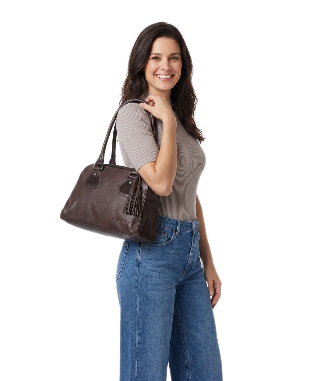 Spikes & Sparrow Suede Mix Sienna Shoulder bag dark brown