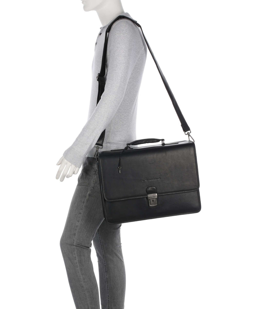 The Chesterfield Brand Cow Wax Pull Up Glenwood Briefcase black