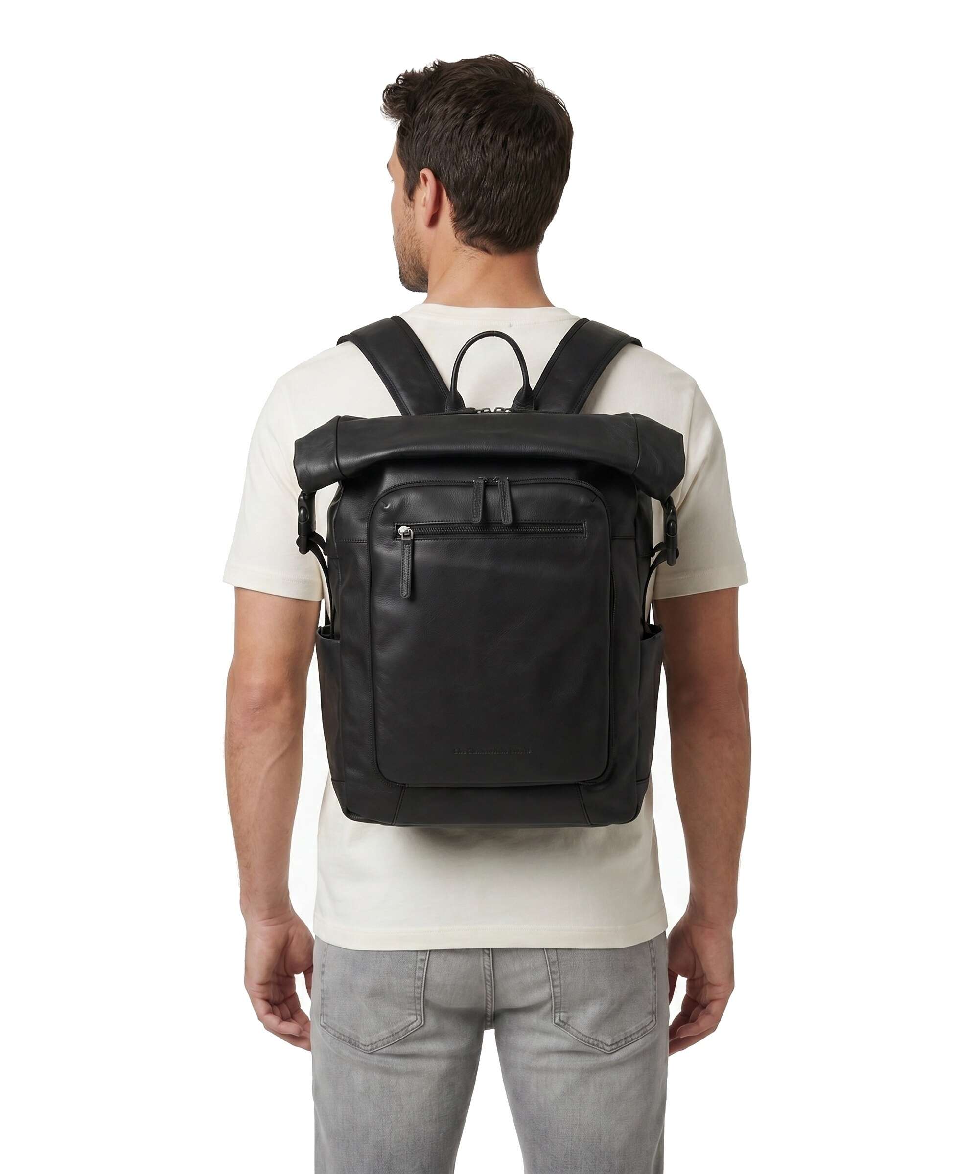 The Chesterfield Brand Wax Pull Up Cow Remo Rolltop backpack black